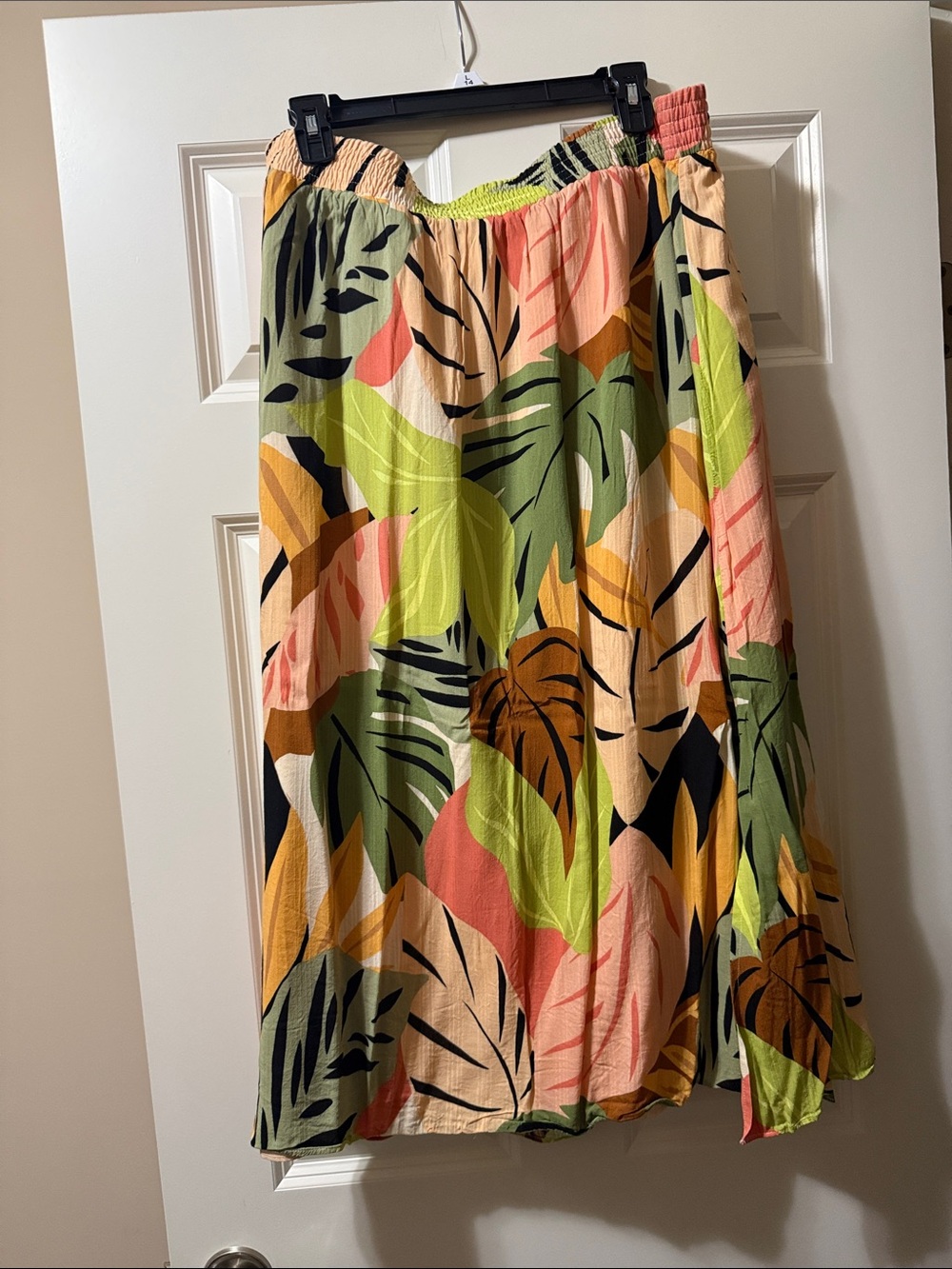 LOFT Tropical Leaf Midi Skirt in Green, Coral, Yellow and Black